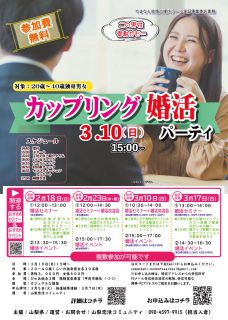 終了：【山梨県主催】3月10日(日)15時～【20～40歳】MAX30対30！ワークショップ型婚活イベント！