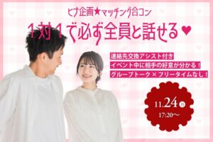 ヒナ企画★【男性27～33歳,女性28歳～35歳】マッチング合コン｜11月24日(月)17時20分～